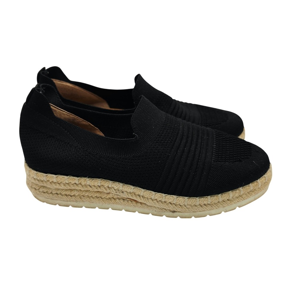 Adrienne Vittadini Niko Espadrille Sneakers Womens 7.5 Black Knit Platform